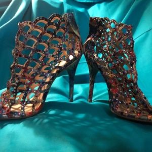 COLORFUL CAGE HEELS WITH CRYSTALS -5" STILETTO